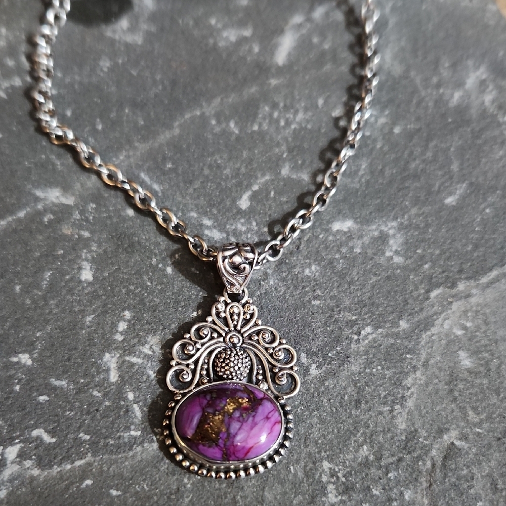 Vintage Copper PurpleTurquoise And Sterling Silver Pendant